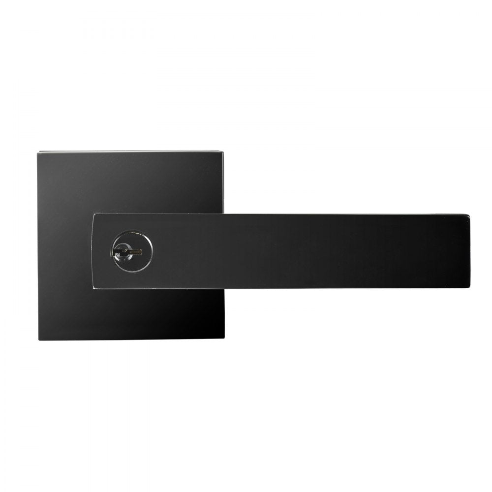 VEVOR Entry Lever Door Handle, 1 PC Black Entry Knob, Lock and Key Locking Lever Set, Contemporary Square Door Lever, Reversible for Right and Left Sided Doors, 45° Rotation to Open, for Front Door