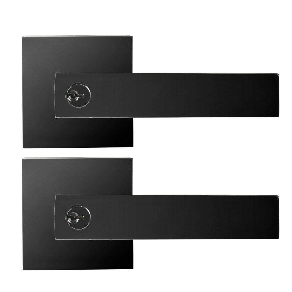 VEVOR Entry Lever Door Handle, 2 PCS Black Entry Knob, Lock and Key Locking Lever Set, Contemporary Square Door Lever, Reversible for Right and Left Sided Doors, 45° Rotation to Open, for Front Door