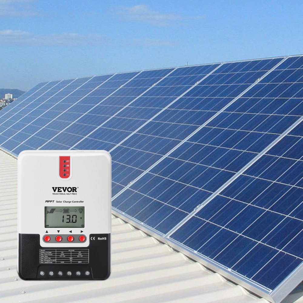 VEVOR 20A MPPT Solar Charge Controller, 12V / 24V Auto DC Input, Solar Panel Regulator Charger with LCD Display Temperature Sensor Cable, for Sealed(AGM), Gel, Flooded and Lithium Battery Charging