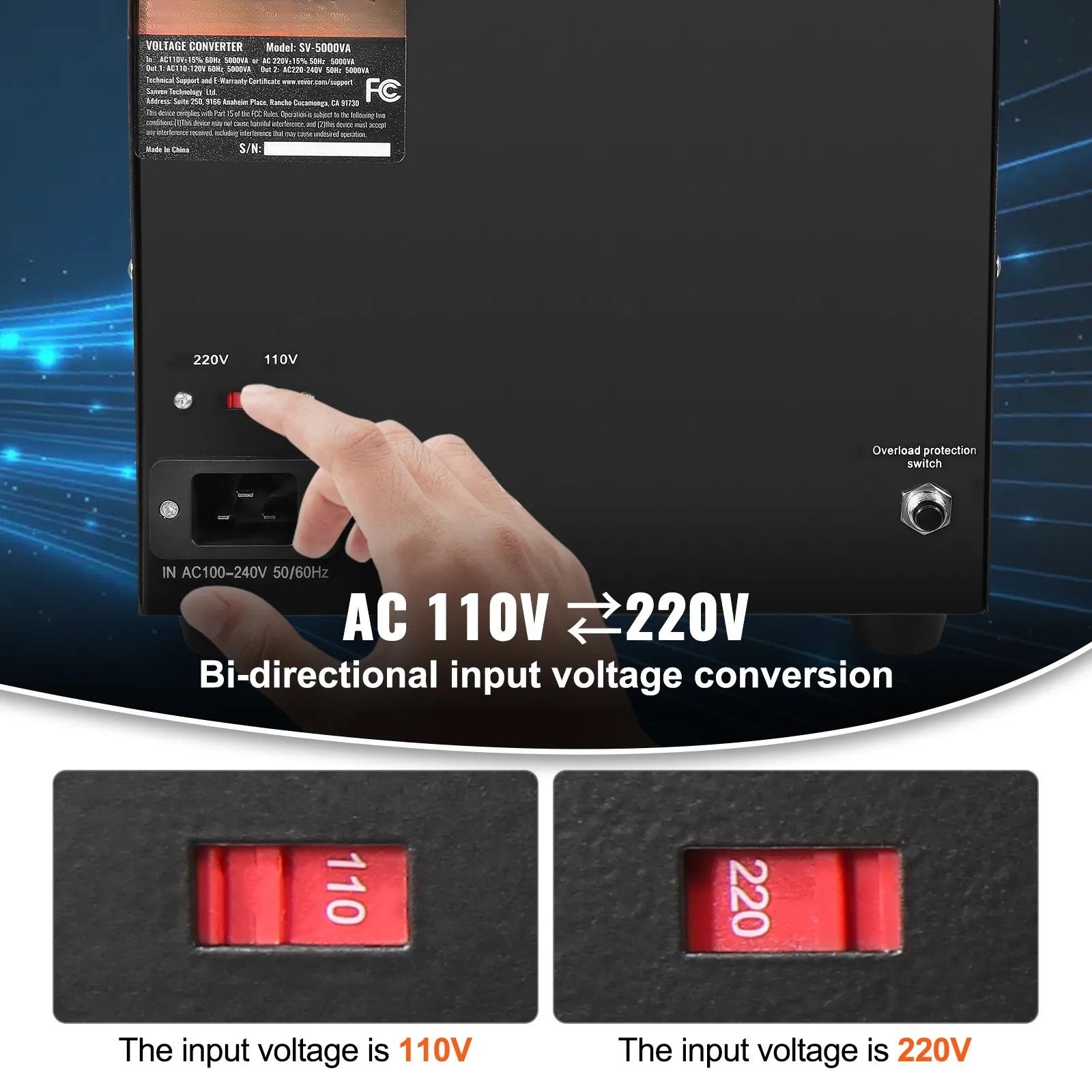 VEVOR Voltage Converter Transformer, 5000W, Heavy Duty Step Up/Down Transformer, Convert from 110 Volt to 220 Volt and from 220 Volt to 110 Volt, with US Outlet EU Outlet 5V USB Port, CE Certified