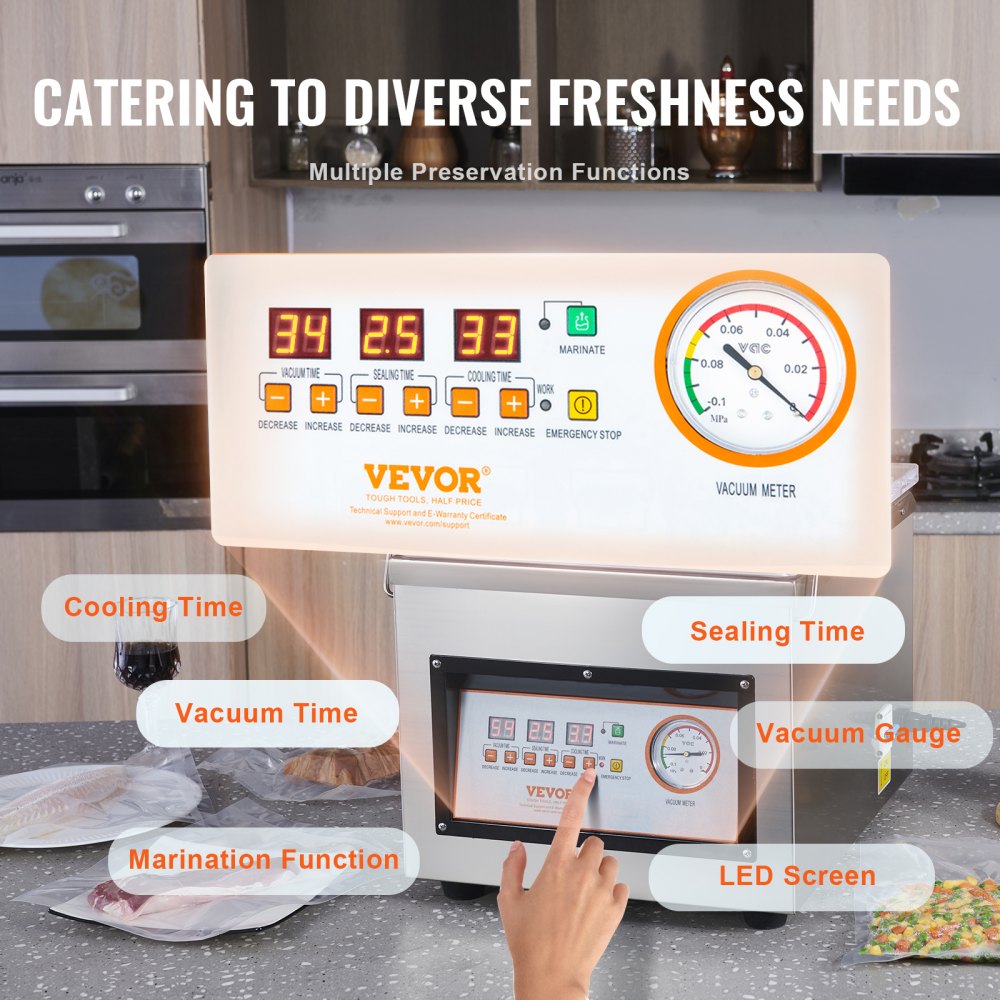 VEVOR Chamber Vacuum Sealer, DZ-260C 6 m3/h Pump Rate, Excellent Sealing Effect with Automatic Control, 320W Professional Foods Packaging Machine Used for Fresh Meats, Fruit, and Sauces