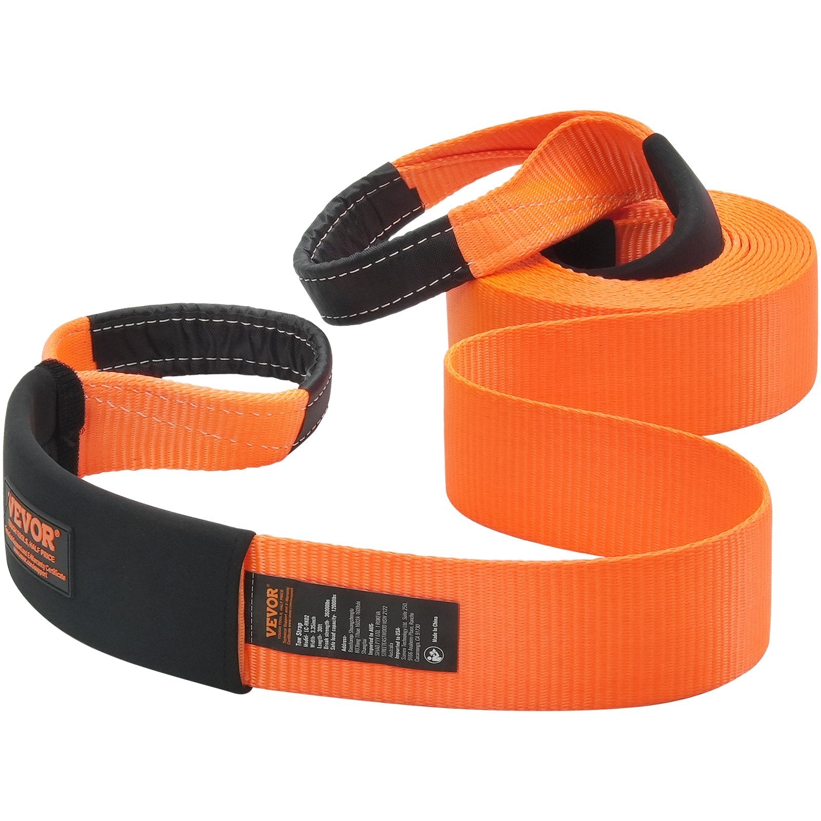 VEVOR Heavy Duty Tow Strap Recovery Kit 3" x 30 ft (MBS-36,000 lbs) Tree Saver Winch Strap, Triple Reinforced Loop & Protective Sleeves & Storage Bag , 3/4" D-Ring Shackles, for Truck Jeep SUV ATV