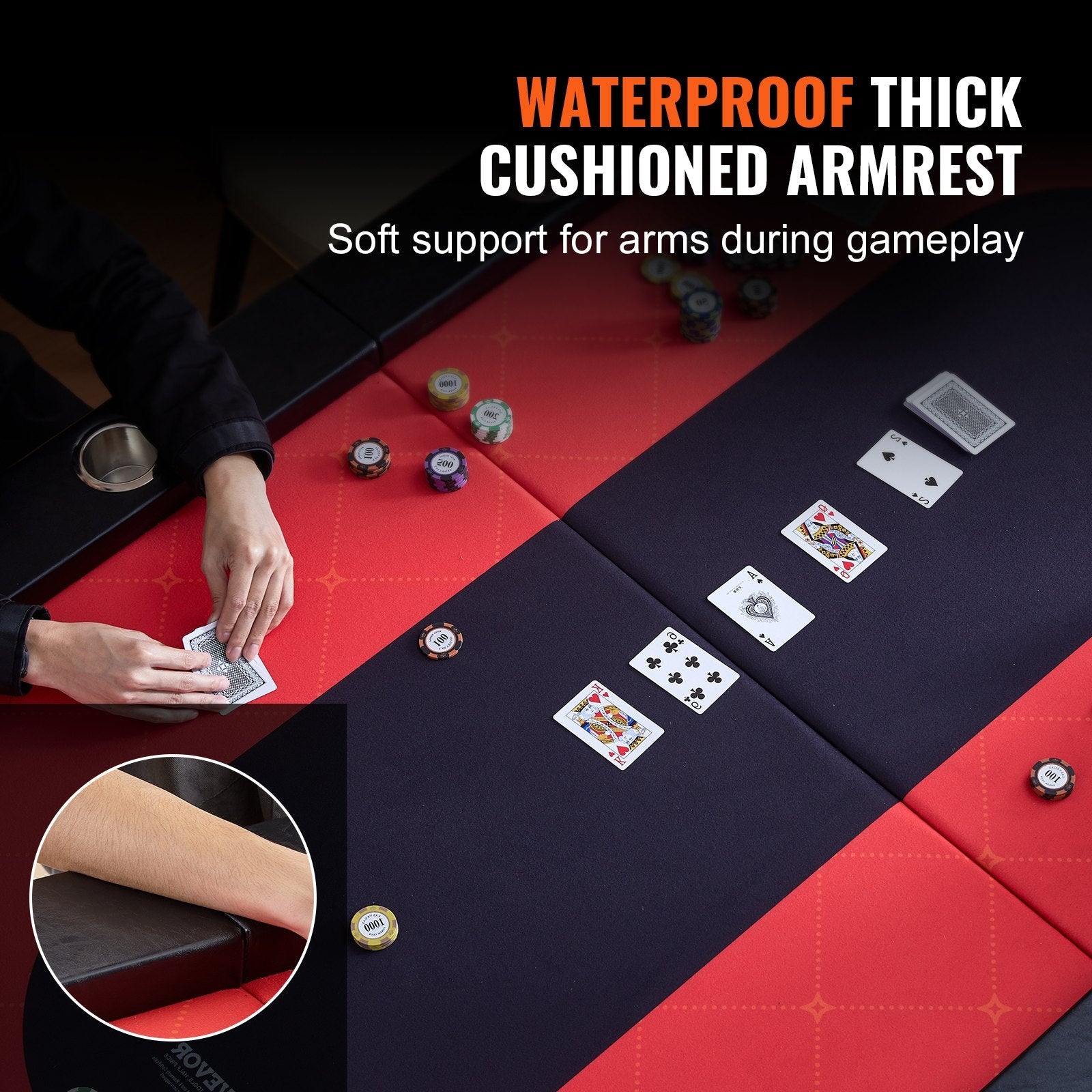 VEVOR 10 Player Foldable Poker Table, Blackjack Texas Holdem Poker Table with Padded Rails and Stainless Steel Cup Holders, Portable Folding Card Board Game Table, 90" Oval Casino Leisure Table, Blue