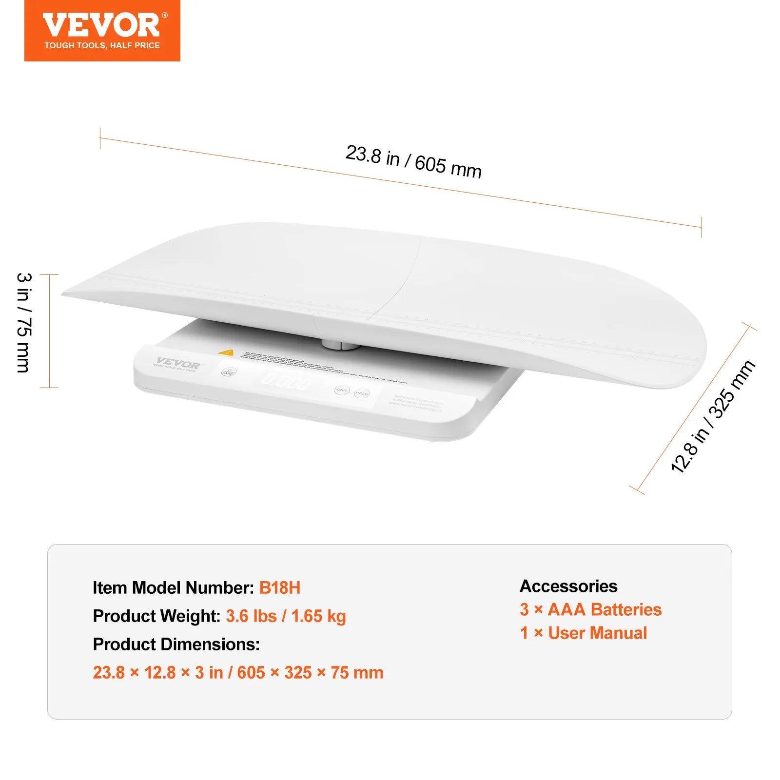 VEVOR Baby Scale Infant Weight Scale with Hold & Tare Function and 5 Units 66LBS