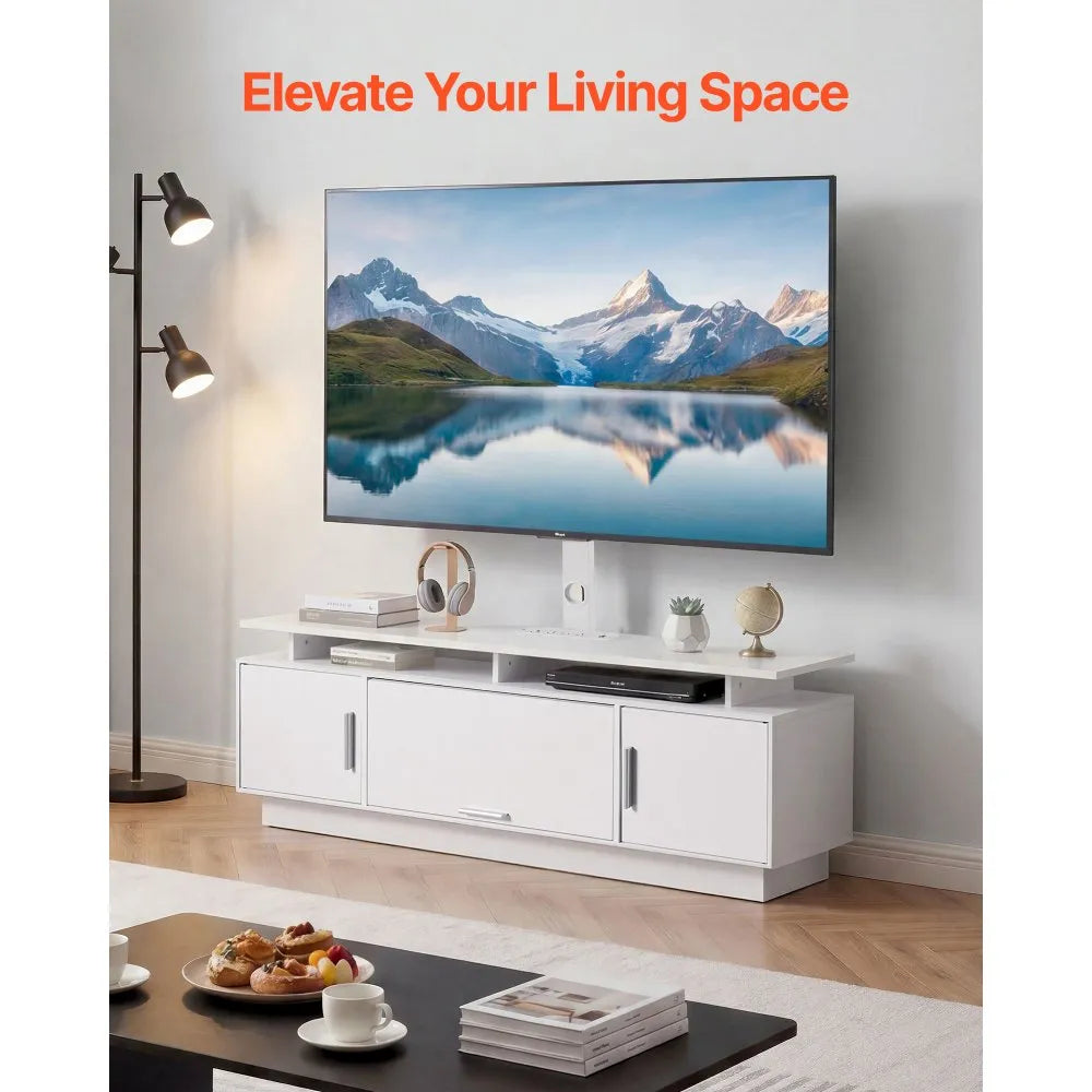 59.1" TV Stand with Swivel TV Mount, Power Outlet & LED Lights for 32–75" TVs
