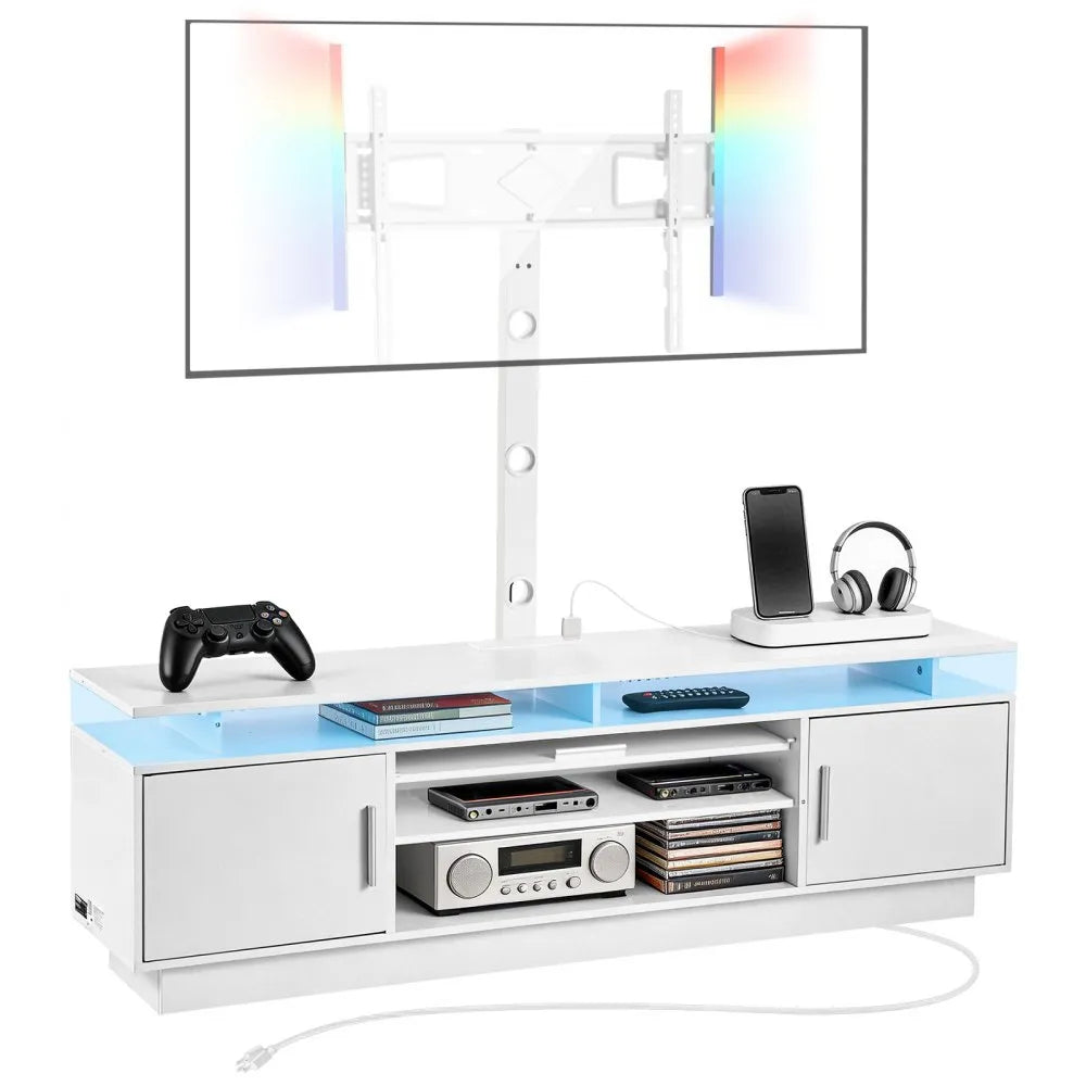 59.1" TV Stand with Swivel TV Mount, Power Outlet & LED Lights for 32–75" TVs