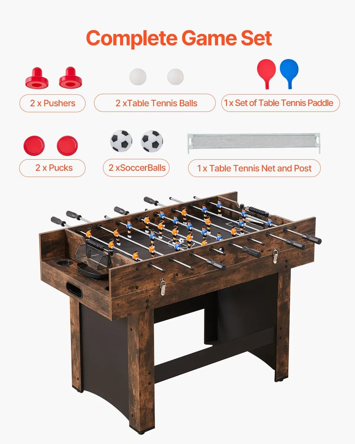 VEVOR 3-in-1 Combo Game Table Set, 54" Multi-Game Table with Air Hockey, Ping Pong, and Foosball