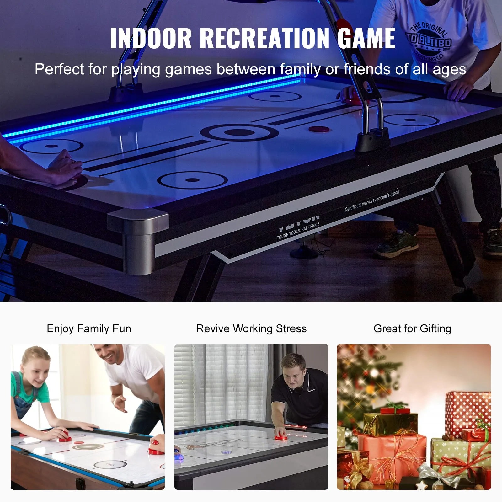 VEVOR Air-Powered Hockey Table 89" – Indoor LED Sports Hockey Game with Electronic Score System