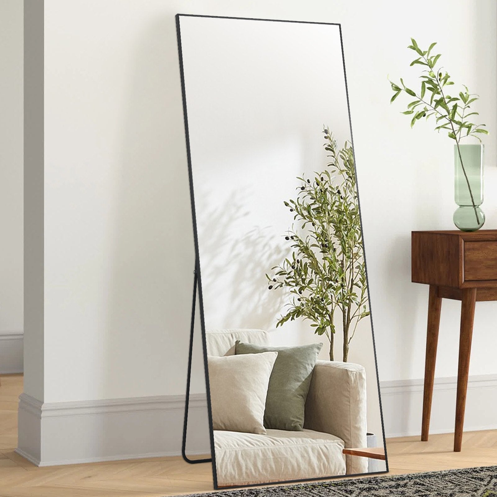 VEVOR Full Length Mirror, 71'' x 31'', Extra Large Standing Hanging or Leaning Rectangle Floor Tempered Mirror with Stand Aluminum Alloy Frame, Full Body Dressing Mirror for Living Room Bedroom, Black