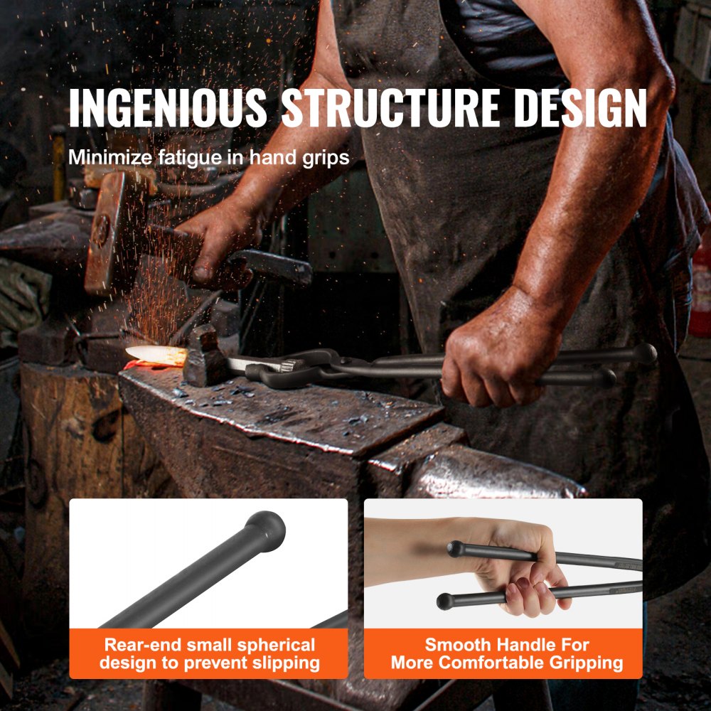 VEVOR Blacksmith Tongs, 18” V-Bit Bolt Tongs, Carbon Steel Forge Tongs with A3 Steel Rivets, for Long, Irregular, and Nail-shaped Forgings, for Beginner and Seasoned Blacksmiths and Bladesmiths