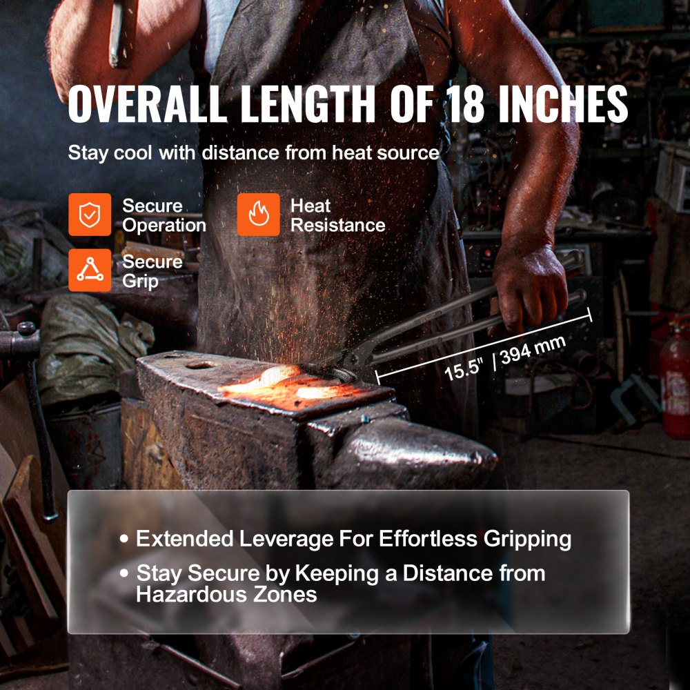 VEVOR Blacksmith Tongs, 18” Wolf Jaw Tongs, Carbon Steel Forge Tongs with A3 Steel Rivets, for Horseshoes, Curved Shapes, Block Forgings, for Beginner and Seasoned Blacksmiths and Bladesmiths