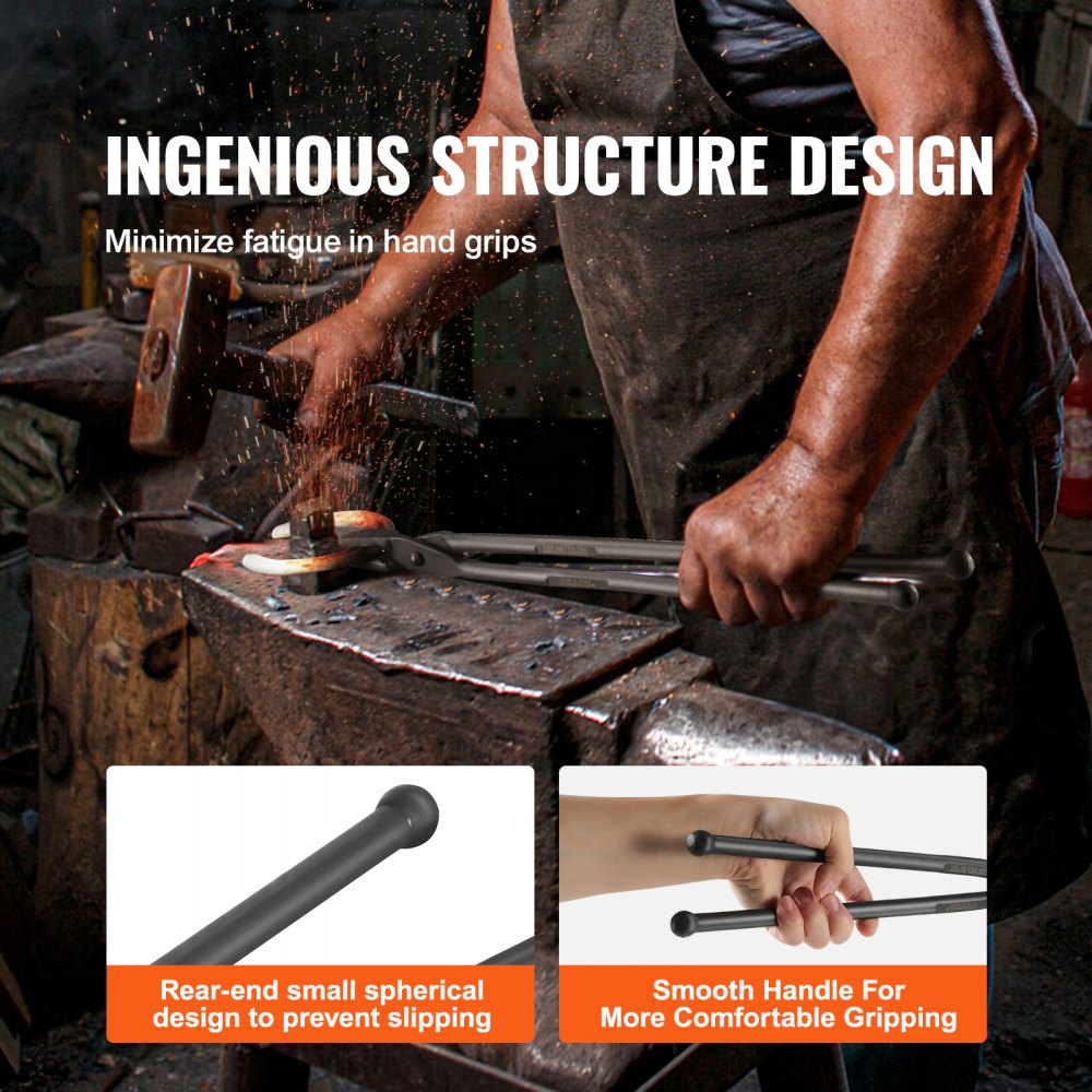 VEVOR Blacksmith Tongs, 18” Wolf Jaw Tongs, Carbon Steel Forge Tongs with A3 Steel Rivets, for Horseshoes, Curved Shapes, Block Forgings, for Beginner and Seasoned Blacksmiths and Bladesmiths