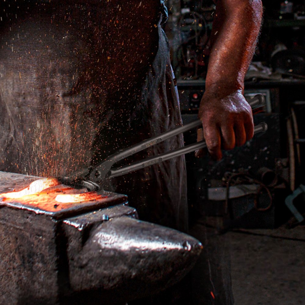 VEVOR Blacksmith Tongs, 18” Wolf Jaw Tongs, Carbon Steel Forge Tongs with A3 Steel Rivets, for Horseshoes, Curved Shapes, Block Forgings, for Beginner and Seasoned Blacksmiths and Bladesmiths