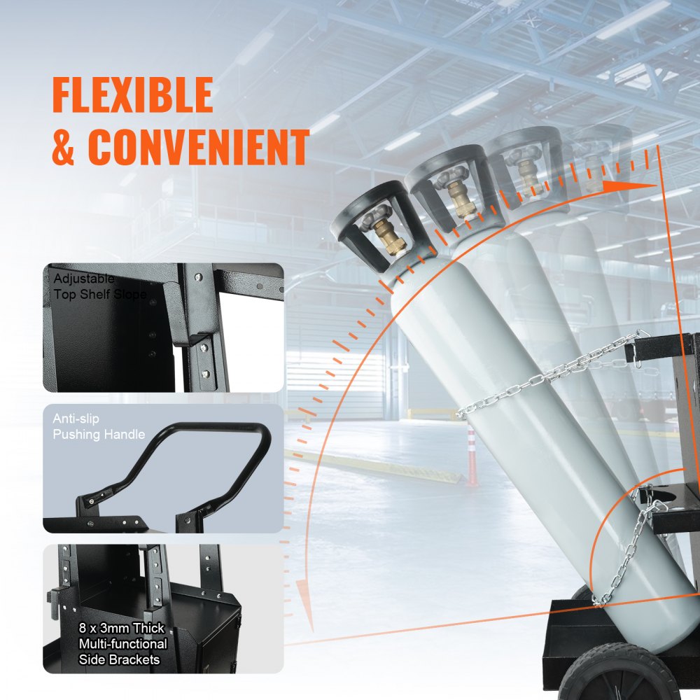 VEVOR Welding Cart, 2-Tier Heavy Duty Welder Cart with Anti-Theft Lockable Cabinet, 265LBS Static Weight Capacity, 360° Swivel Wheels Tank Storage Safety Chains for TIG, ARC, Plasma Cutter