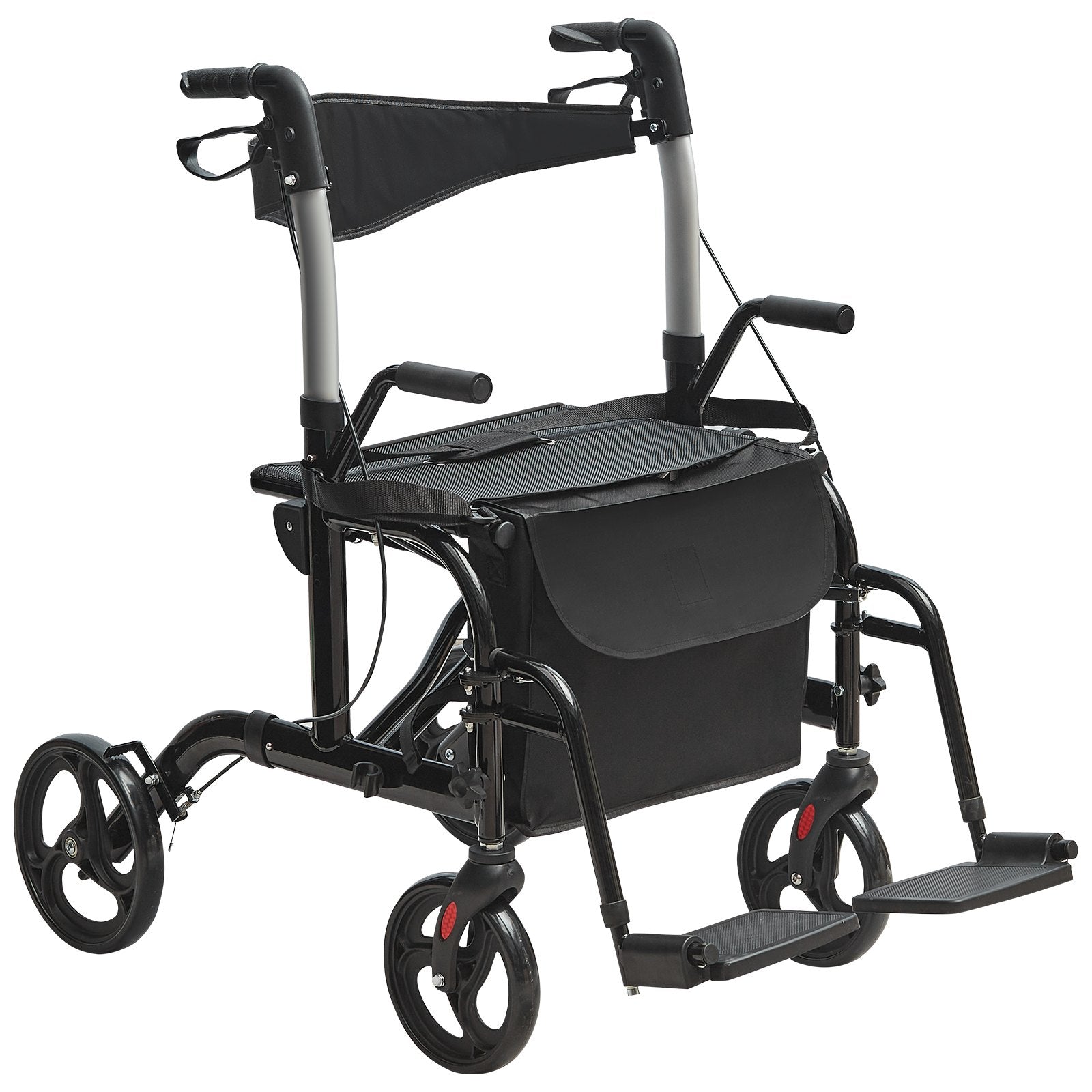 VEVOR 2 in 1 Rollator Walker & Transport Chair for Seniors, Folding Rolling Walker Wheelchair Combo & Footrests, Lightweight Aluminum Mobility Walker with Adjustable Handle, All Terrain Wheels, 300LBS
