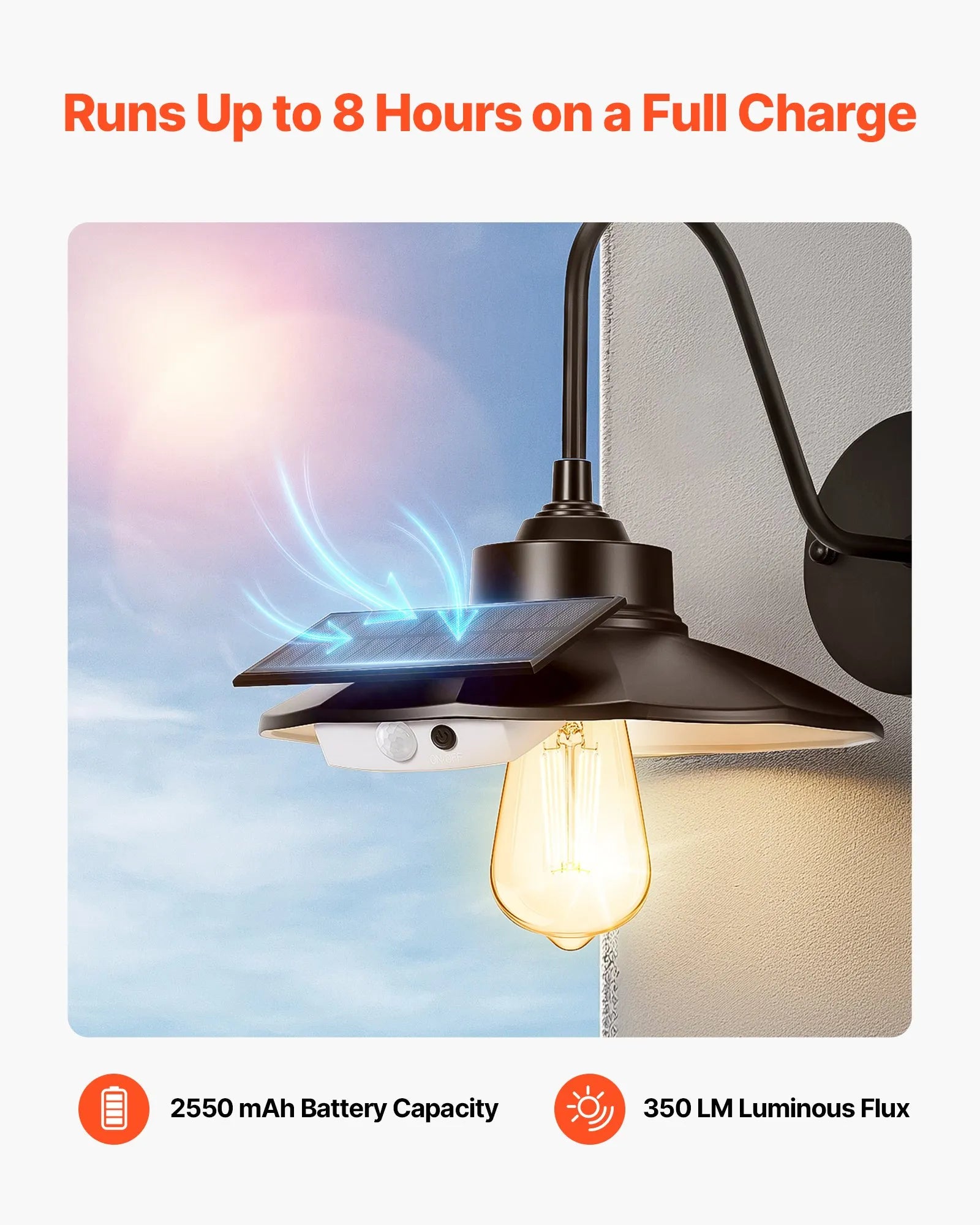 Solar Outdoor Barn Light 2-Pack – Gooseneck Wall Sconce with Motion Sensor, Waterproof Farmhouse Exterior Lighting