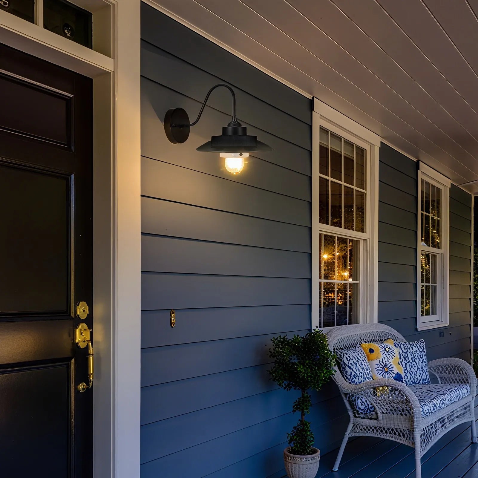 Solar Outdoor Barn Light 2-Pack – Gooseneck Wall Sconce with Motion Sensor, Waterproof Farmhouse Exterior Lighting