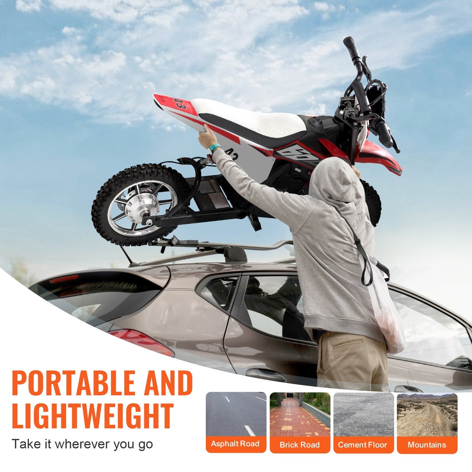 VEVOR Kids Ride on Motorcycle 36V Electric Motorbike with LED for Kids Aged 14+