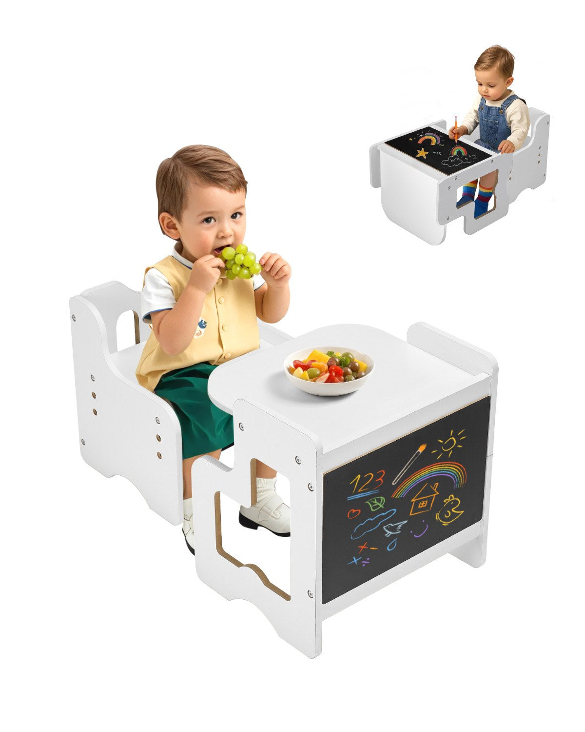 VEVOR Weaning Table and Chair Set Montessori Toddler Desk with Blackboard White