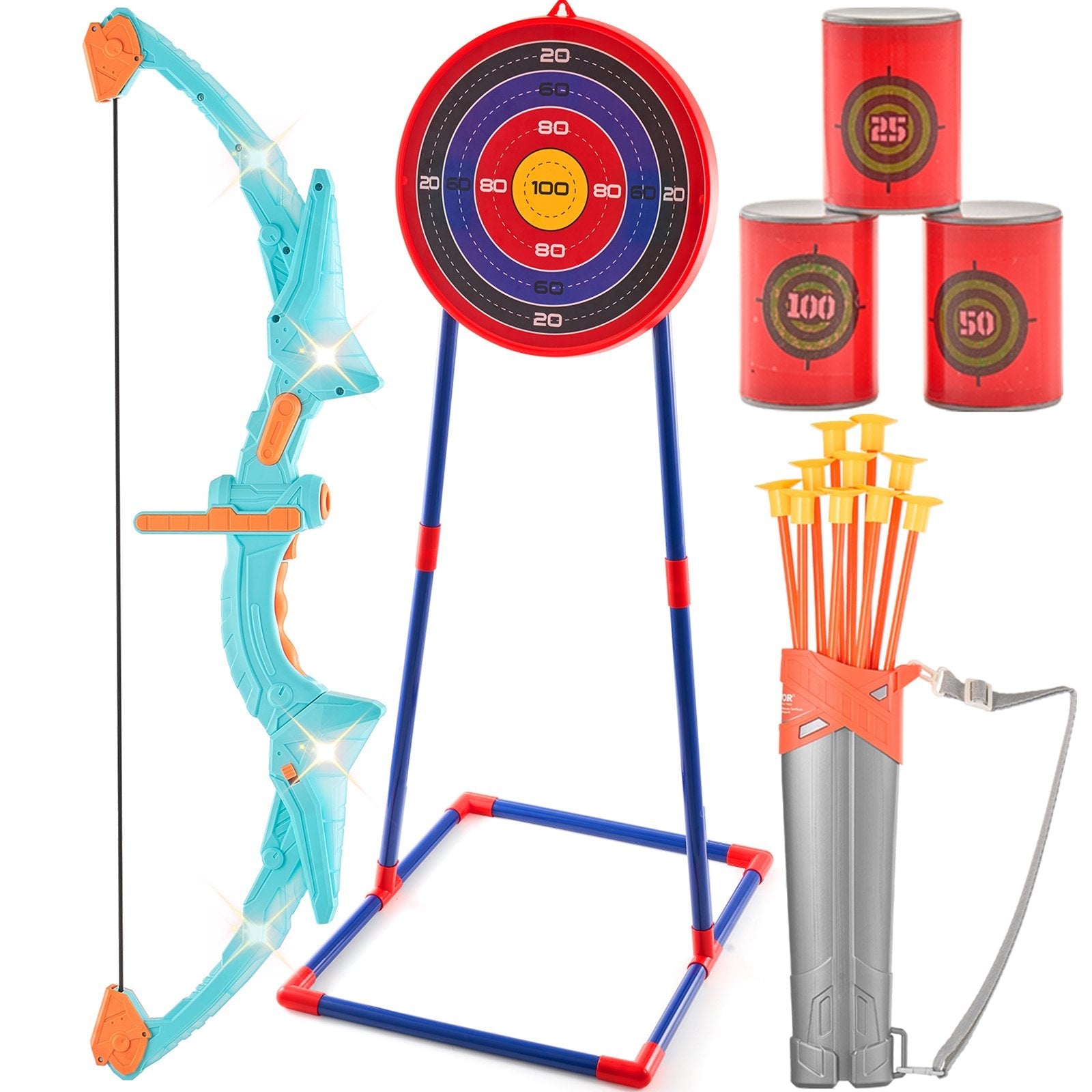 VEVOR Kids Bow and Arrow Set LED Light Up Outdoor Archery Kit Children 10 Arrows