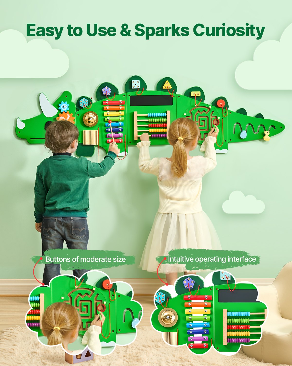 VEVOR Dinosaur Activity Wall Busy Board Panels 11 Activities Sensory Wall Panel