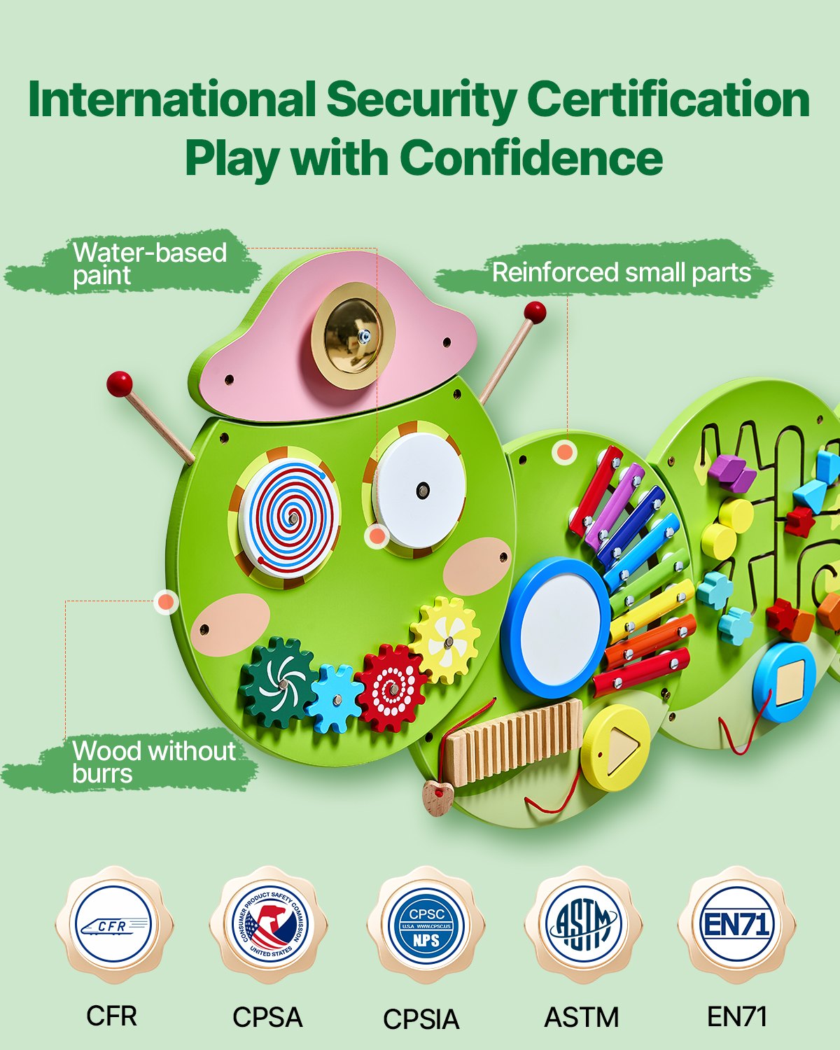 VEVOR Caterpillar Activity Wall Busy Board Panels 12 Activities Sensory Wall Toy