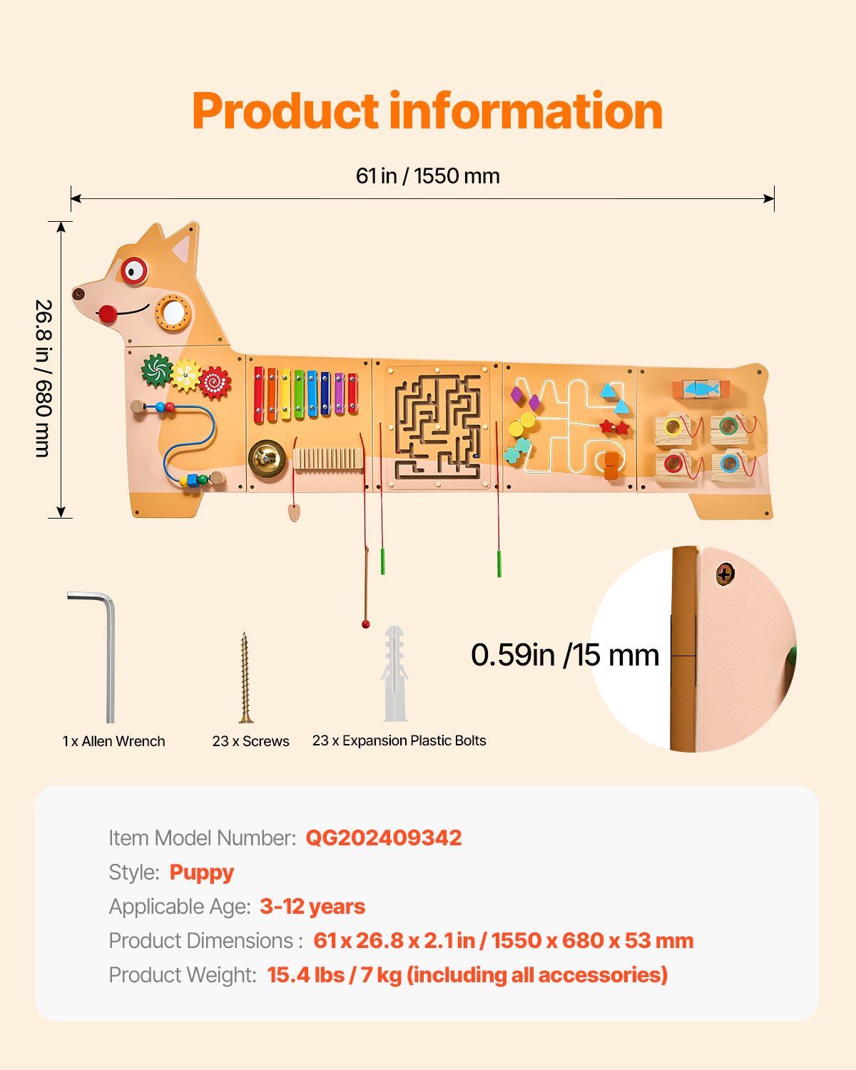 VEVOR Puppy Activity Wall Busy Board Panels 12 Activities Sensory Wall Panel