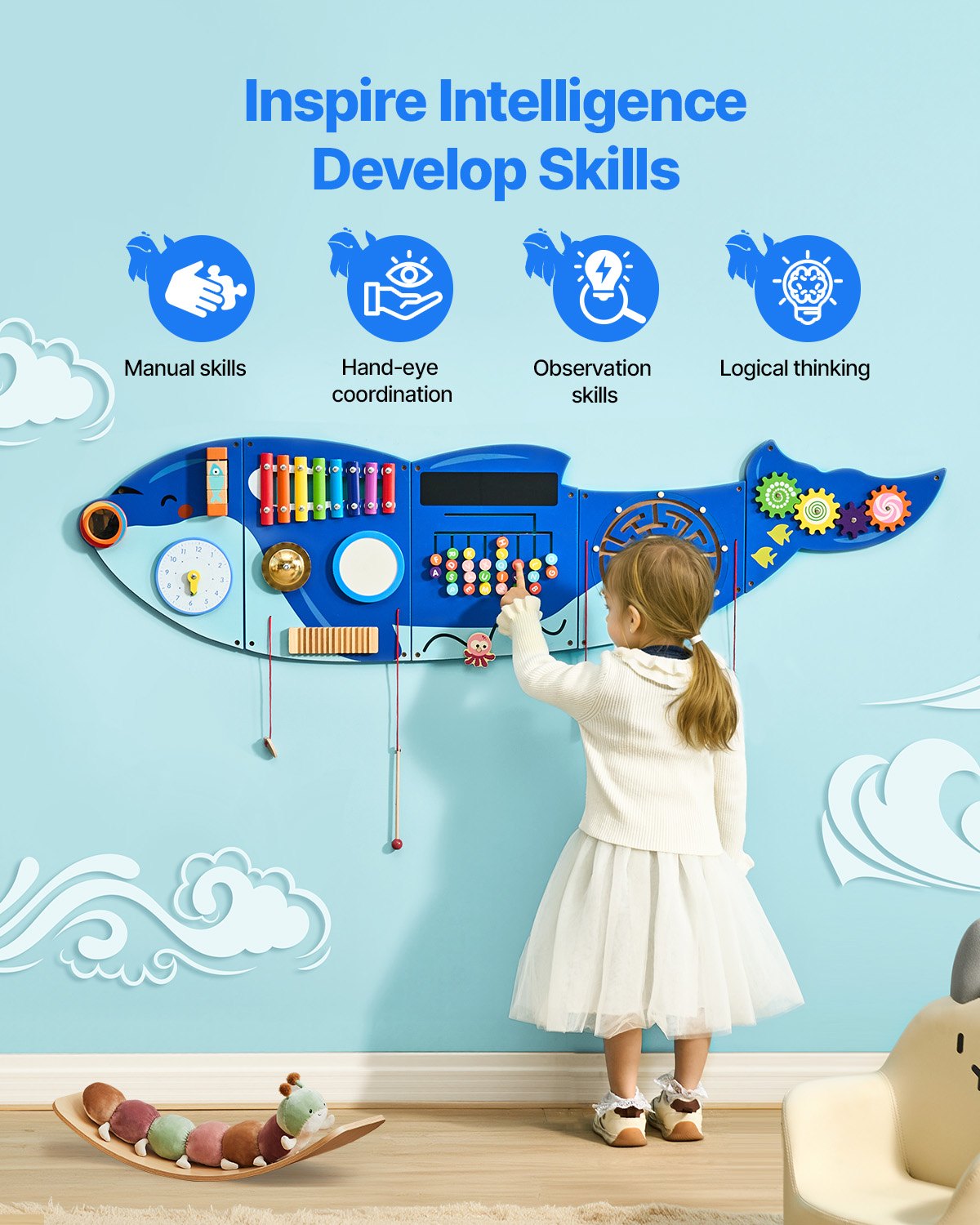 VEVOR Orca Activity Wall Busy Board Panels 12 Activities Sensory Wall Panel