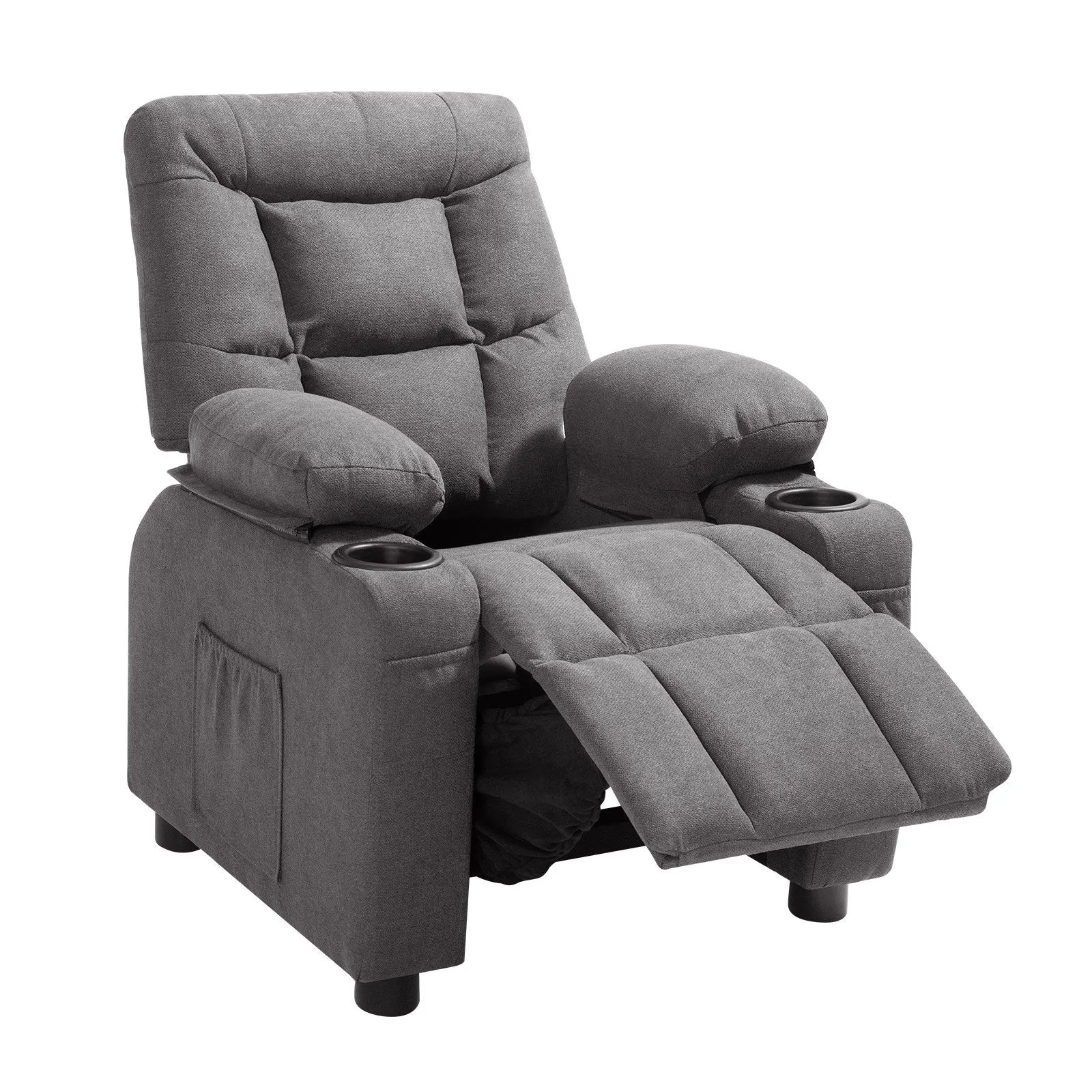VEVOR Kids Reclining Chair Toddler Recliner with Cup Holders and Pockets (Grey)