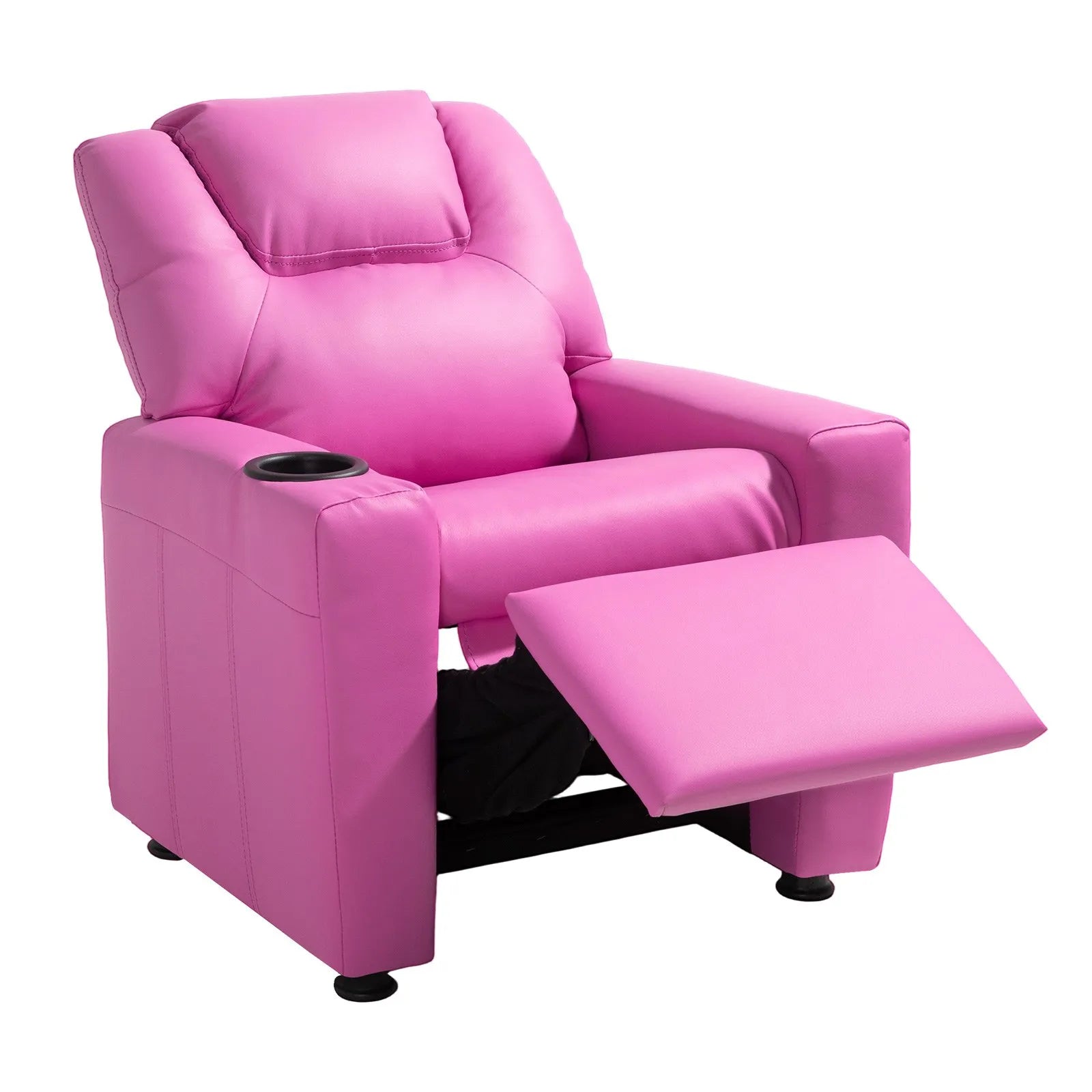 VEVOR Kids Reclining Chair PU Leather Toddler Recliner with Cup Holder (Pink)