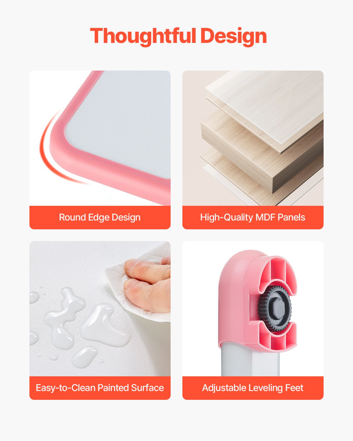 VEVOR Kids Chair and Desk Set Table Lamp Adjustable Height & Tilted Desktop Pink