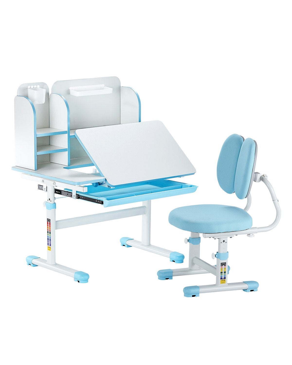 VEVOR Kids Study Chair and Desk with Bookshelf & Drawer Height Adjustable Blue