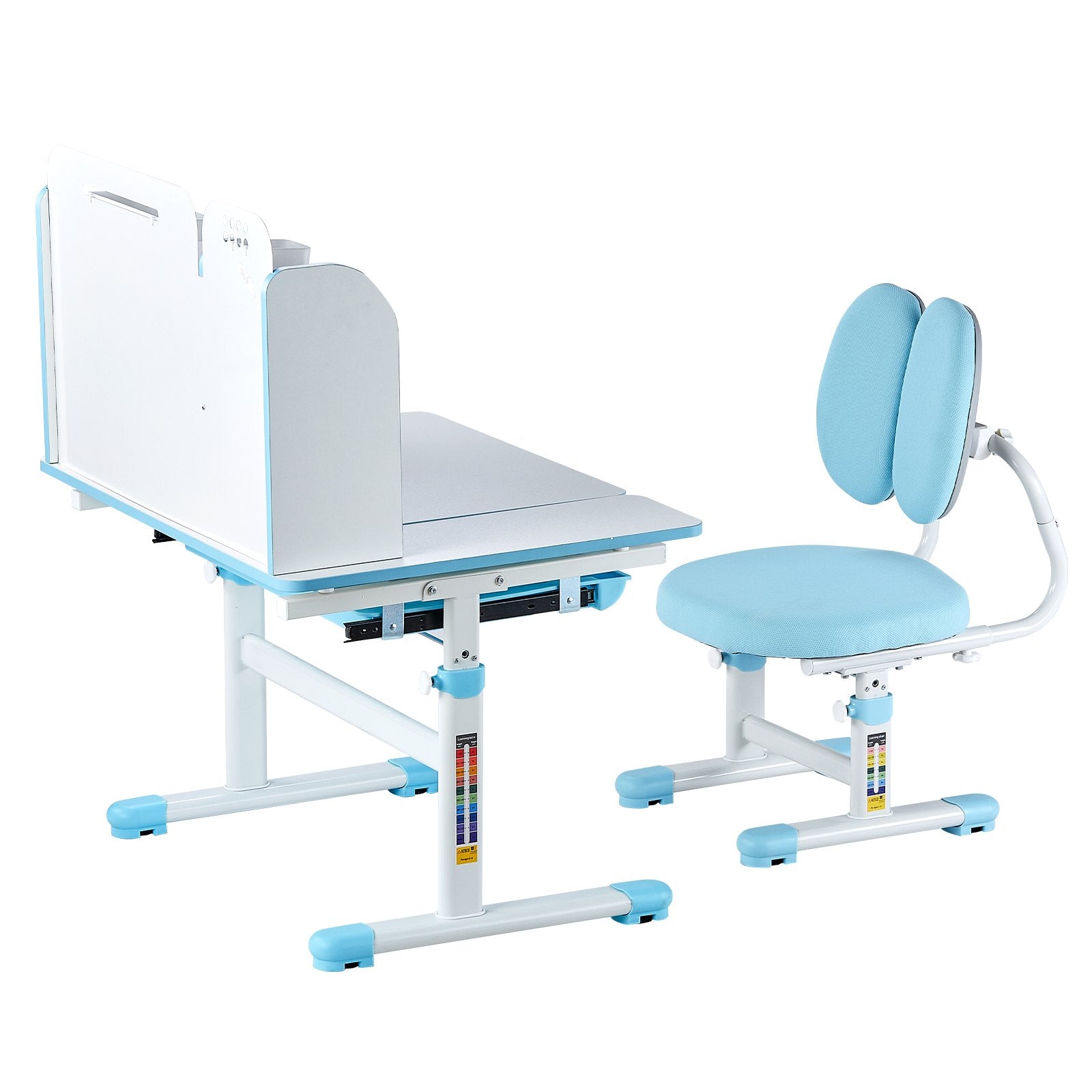 VEVOR Kids Study Chair and Desk with Bookshelf & Drawer Height Adjustable Blue