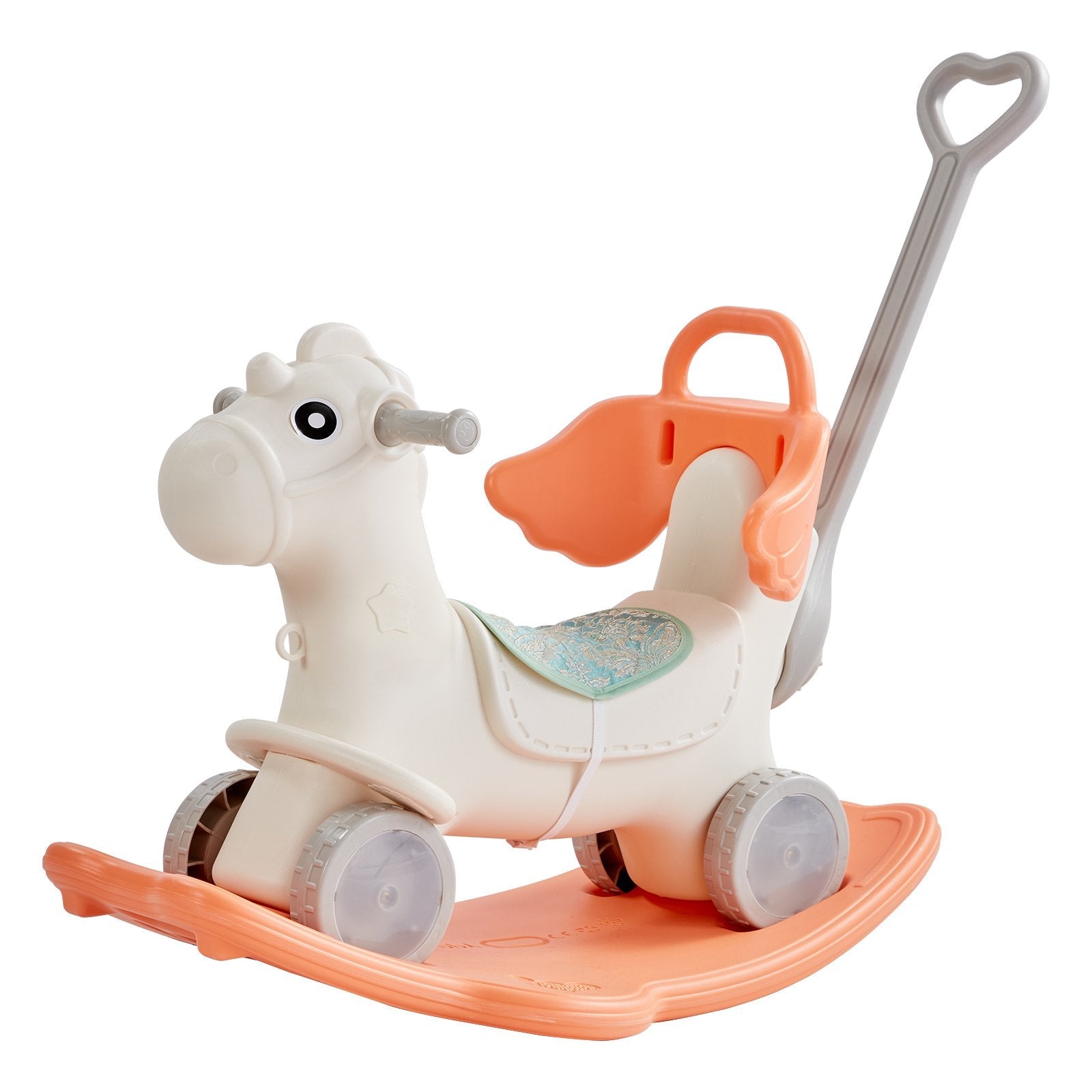 VEVOR 4 in 1 Rocking Horse for Toddlers 1-3 Years, Baby Rocking Horse with Detachable Balance Board, Push Handle and 4 Smooth Wheels, Support up to 80 lbs HDPE Kids Ride on Toy with Sound, Red