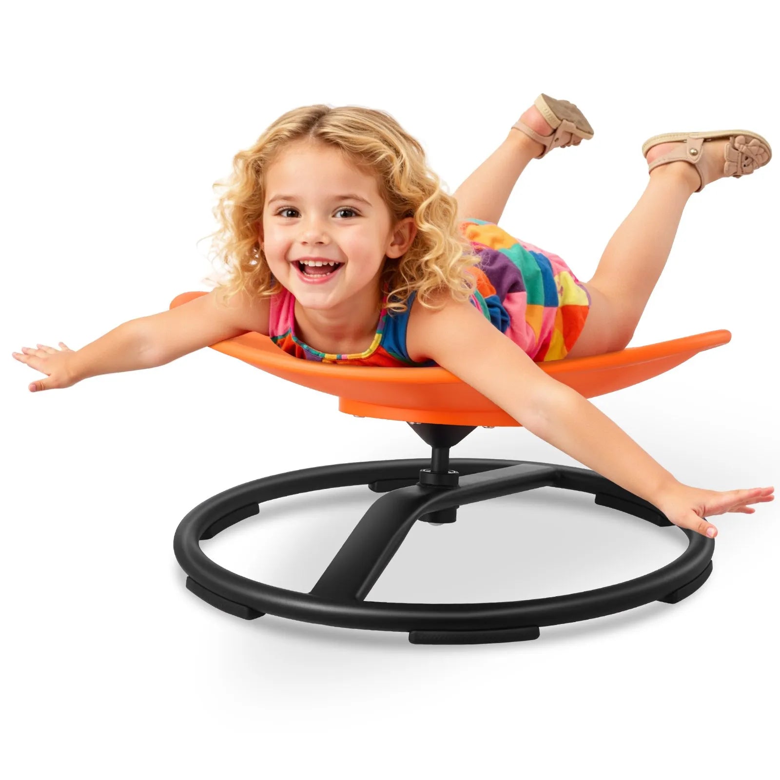 VEVOR Kids Swivel Chair, 220 lbs Capacity, Sensory Spinning Chair, Autistic Kids Sensory Toy Seat with Non-Slip Metal Base, Round Shape Toddler Sit & Spin Seat for Coordination Balance Focus, Orange