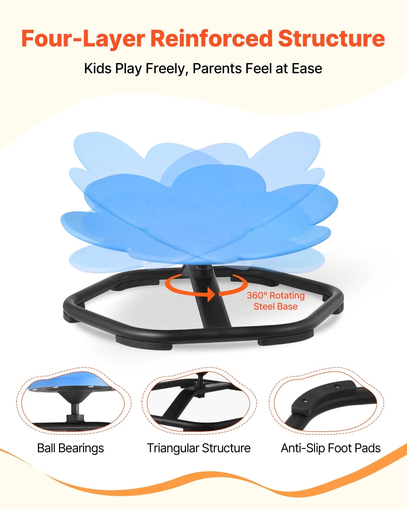 VEVOR Kids Swivel Chair, 220 lbs Capacity, Flower Shape Sensory Spinning Chair, Autistic Kids Sensory Toy Seat with Non-Slip Metal Base, Toddler Sit & Spin Seat for Coordination Balance Focus, Blue