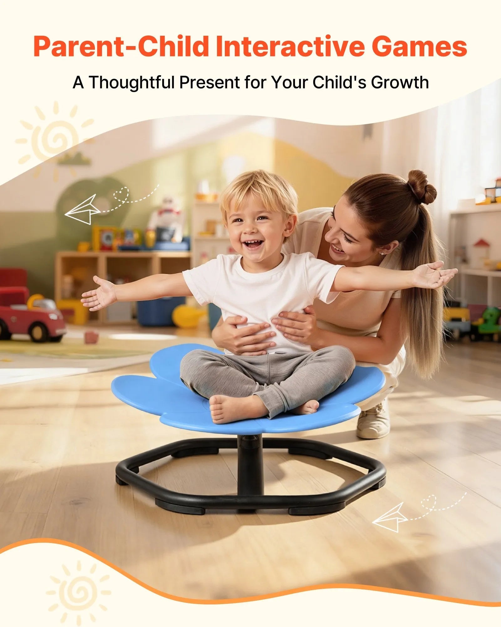 VEVOR Kids Swivel Chair, 220 lbs Capacity, Flower Shape Sensory Spinning Chair, Autistic Kids Sensory Toy Seat with Non-Slip Metal Base, Toddler Sit & Spin Seat for Coordination Balance Focus, Blue