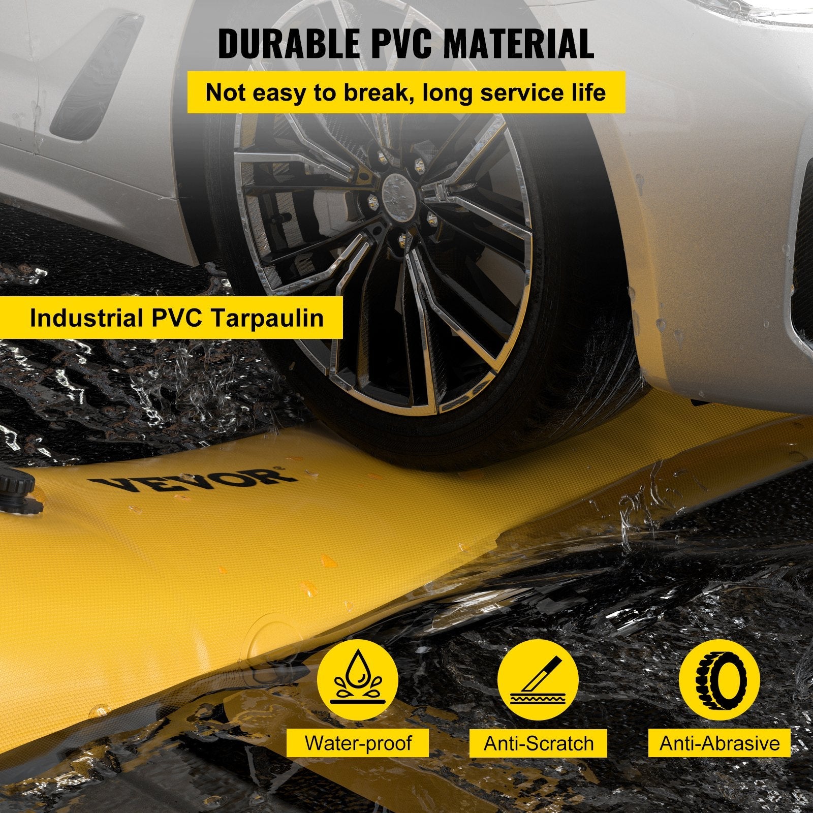 VEVOR Flood Barrier, 12 ft Length x 12 in Height Sandbag Alternative, Water Barrier for Flooding with Great Waterproof Effect, Reusable PVC Water Diversion Tubes, Flood Barriers for Home, Door, Garage