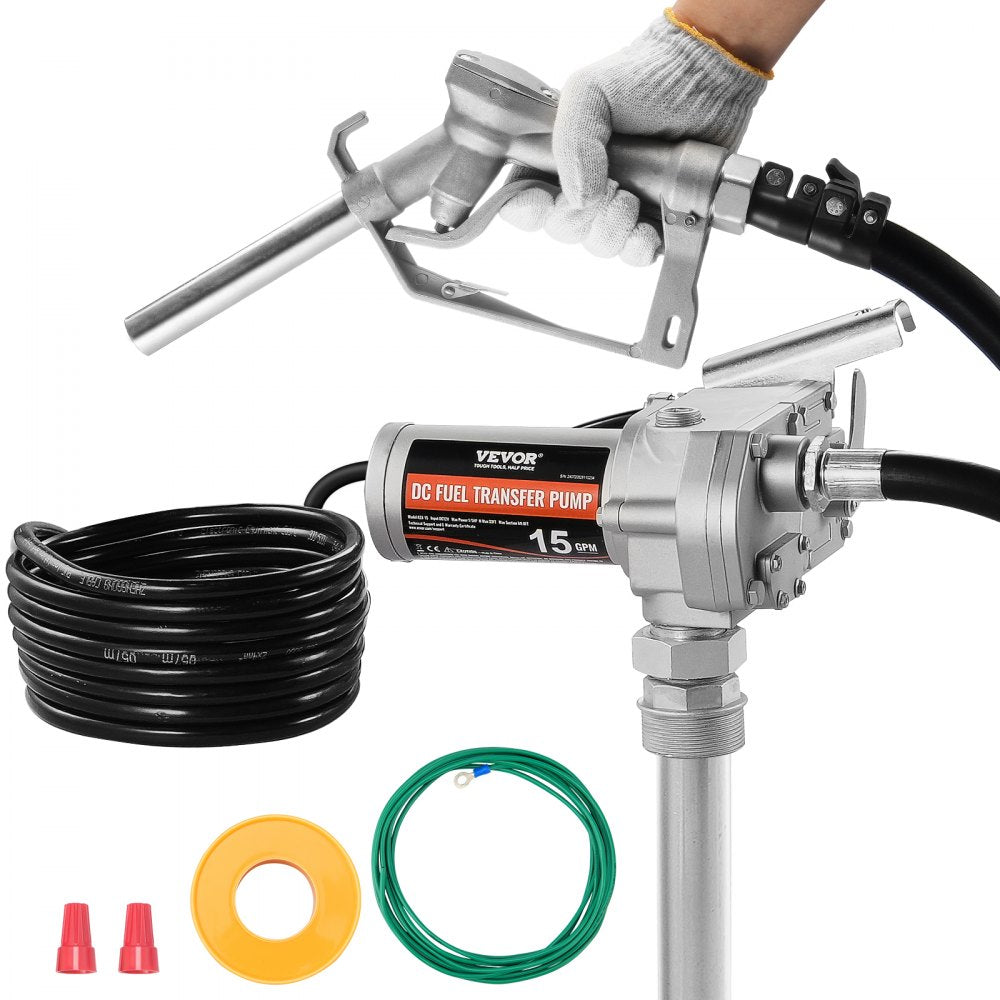 VEVOR Fuel Transfer Pump 12V 15 GPM 1/5 HP Diesel Pump with Auto Fuel Nozzle