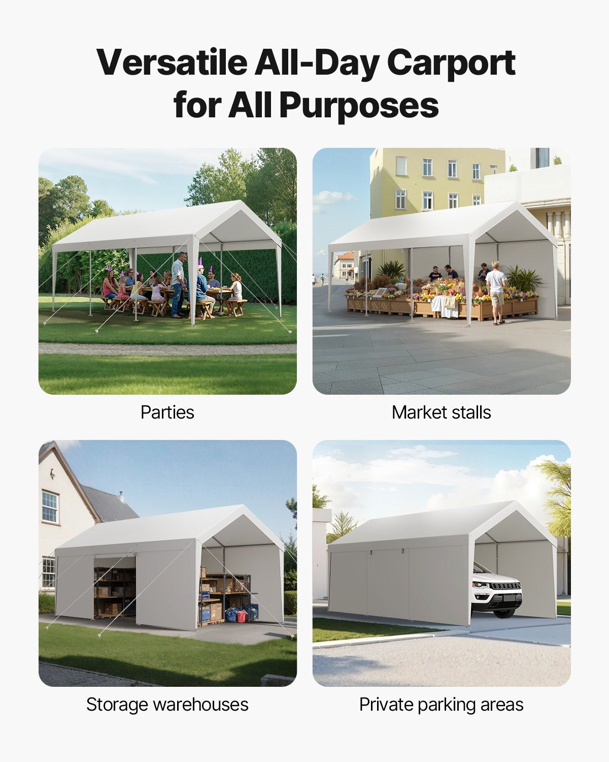 VEVOR Carport Car Canopy 12x20FT Heavy Duty Car Shelter with Sidewalls Grey