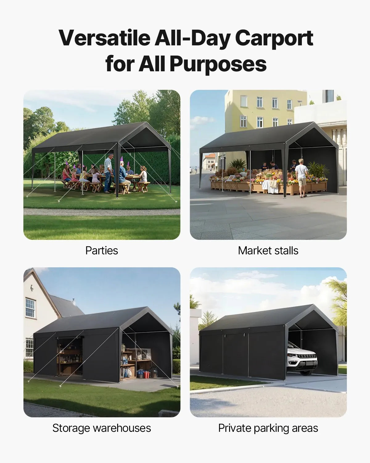 VEVOR Carport Car Canopy 12x20FT Heavy Duty Car Shelter with Sidewalls Grey
