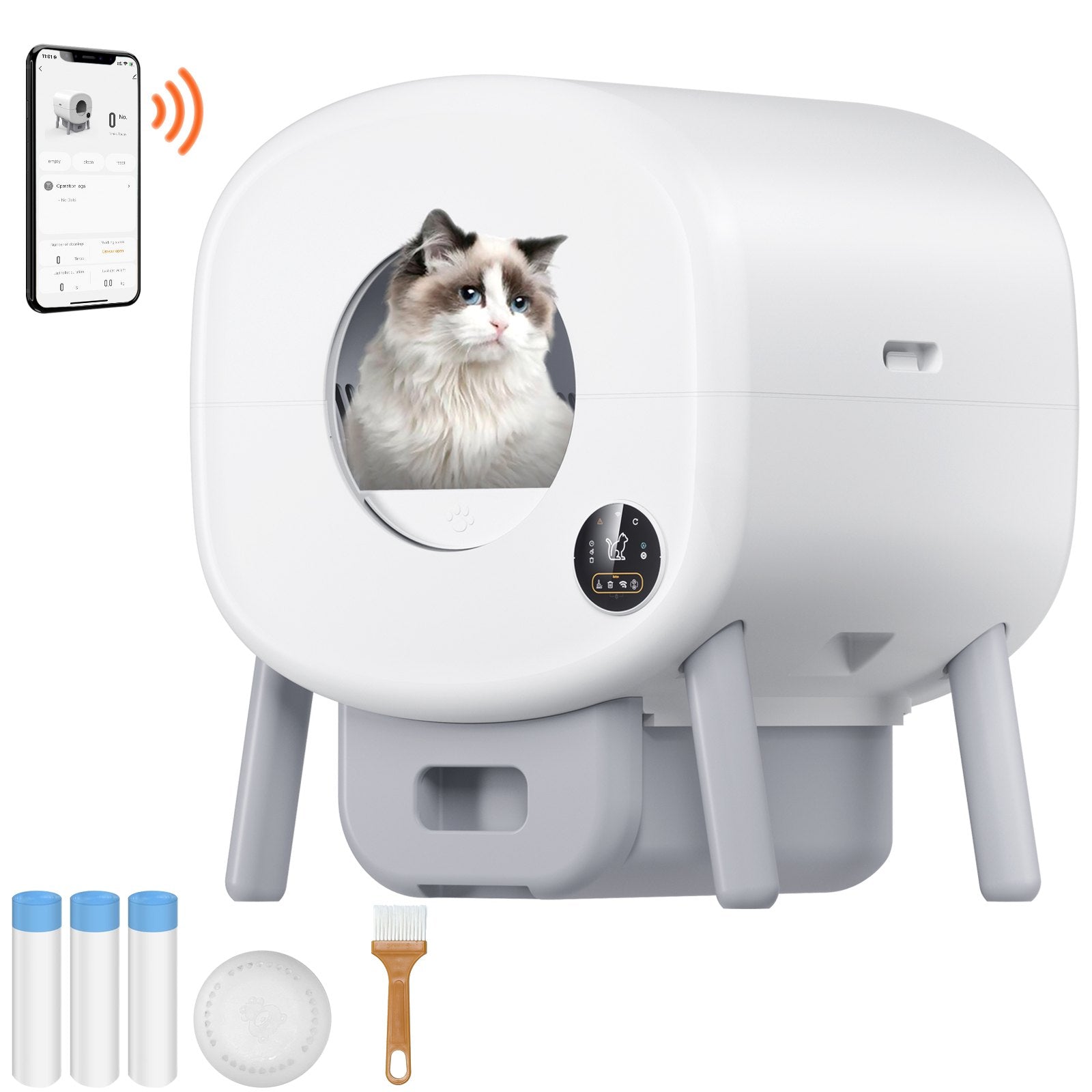 VEVOR 75L Self Cleaning Cat Litter Box with Odor Removal APP Control Sensor Gray