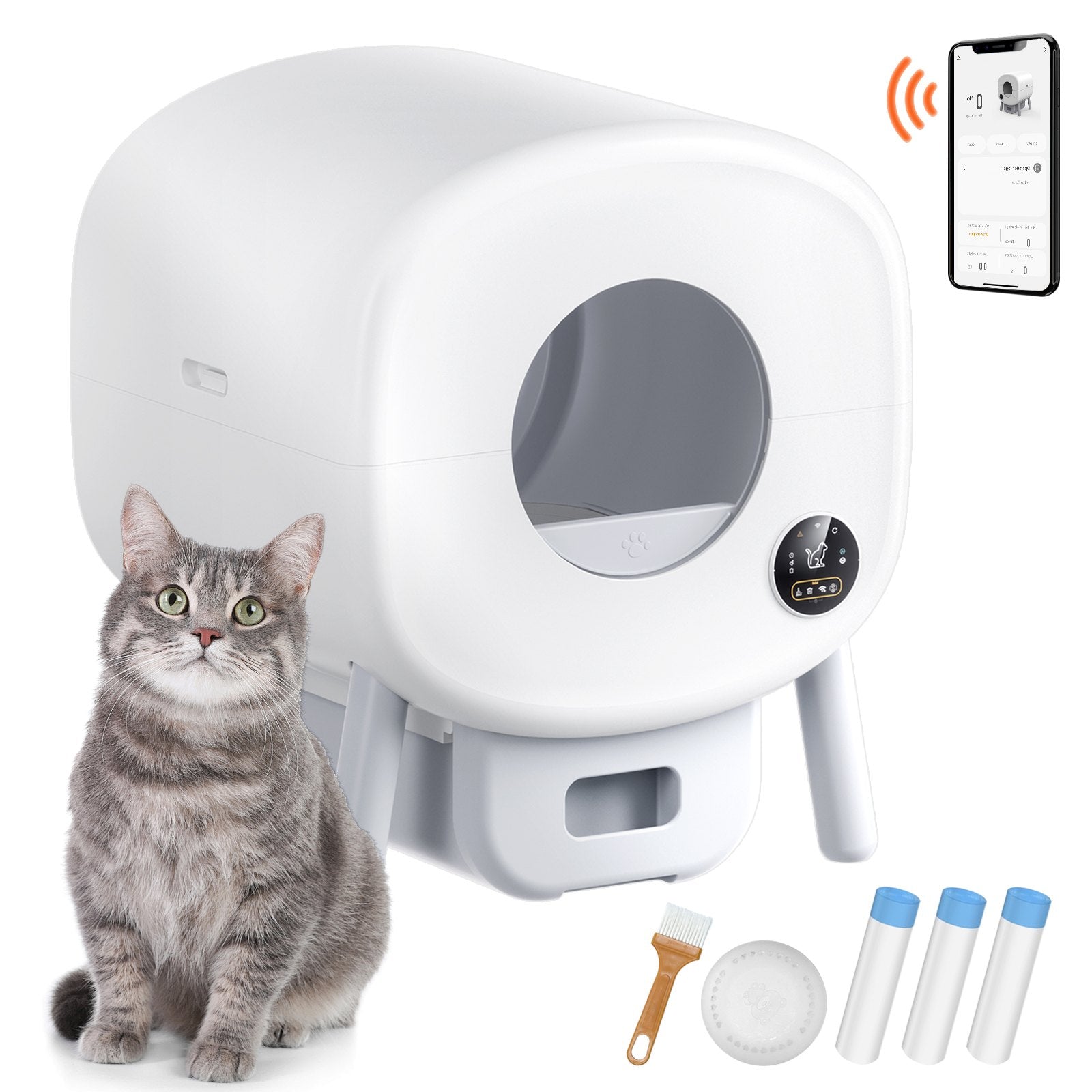 VEVOR 75L Self Cleaning Cat Litter Box with Odor Removal APP Control Sensor Gray