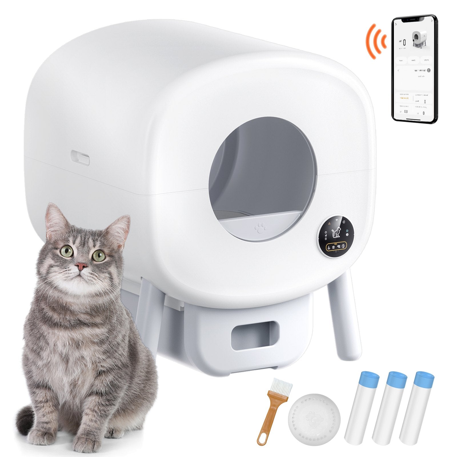 VEVOR 75L Self Cleaning Cat Litter Box with Odor Removal APP Control Sensor Gray