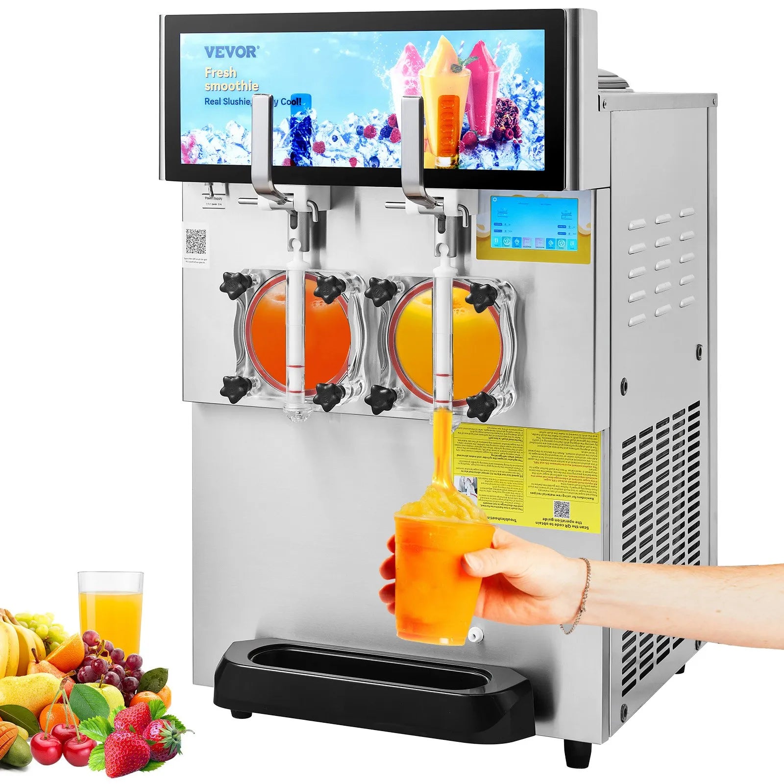 VEVOR Commercial Slushy Machine, 8L / 2.1 Gal Double Bowl Margarita Machine, 1155W Stainless Steel Margarita Smoothie Frozen Drink Maker, Slushie Machine for Party Cafes Restaurants Bars Home