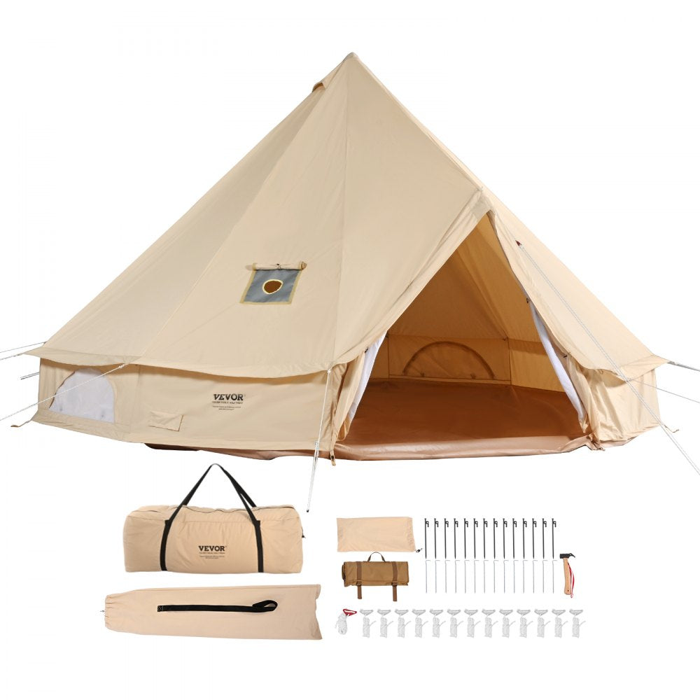 VEVOR Canvas Bell Tent, 4 Seasons 6 m/19.68 ft Yurt Tent, Canvas Tent for Camping with Stove Jack, Breathable Tent Holds up to 10 People, Family Camping Outdoor Hunting Party