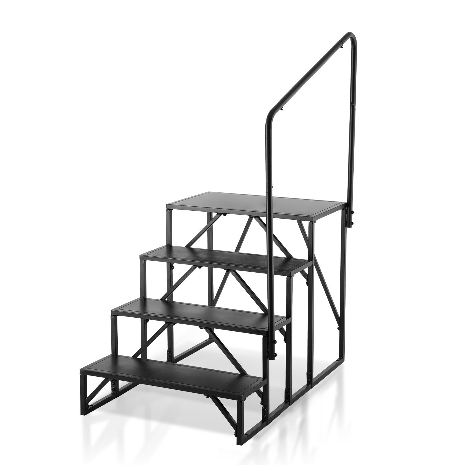 VEVOR RV Steps, 4-Step RV Stairs, 440 LBS Load Capacity, Thickened Carbon Steel, With Handrail, Non-Slip Steps for Safe Entry and Exit, Suit for RV, Trailer, Camper Steps