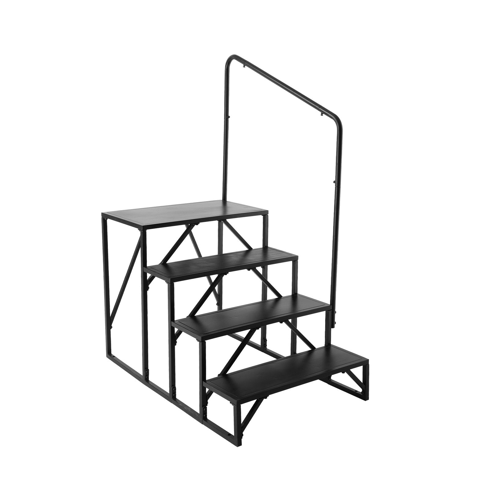 VEVOR RV Steps, 4-Step RV Stairs, 440 LBS Load Capacity, Thickened Carbon Steel, With Handrail, Non-Slip Steps for Safe Entry and Exit, Suit for RV, Trailer, Camper Steps