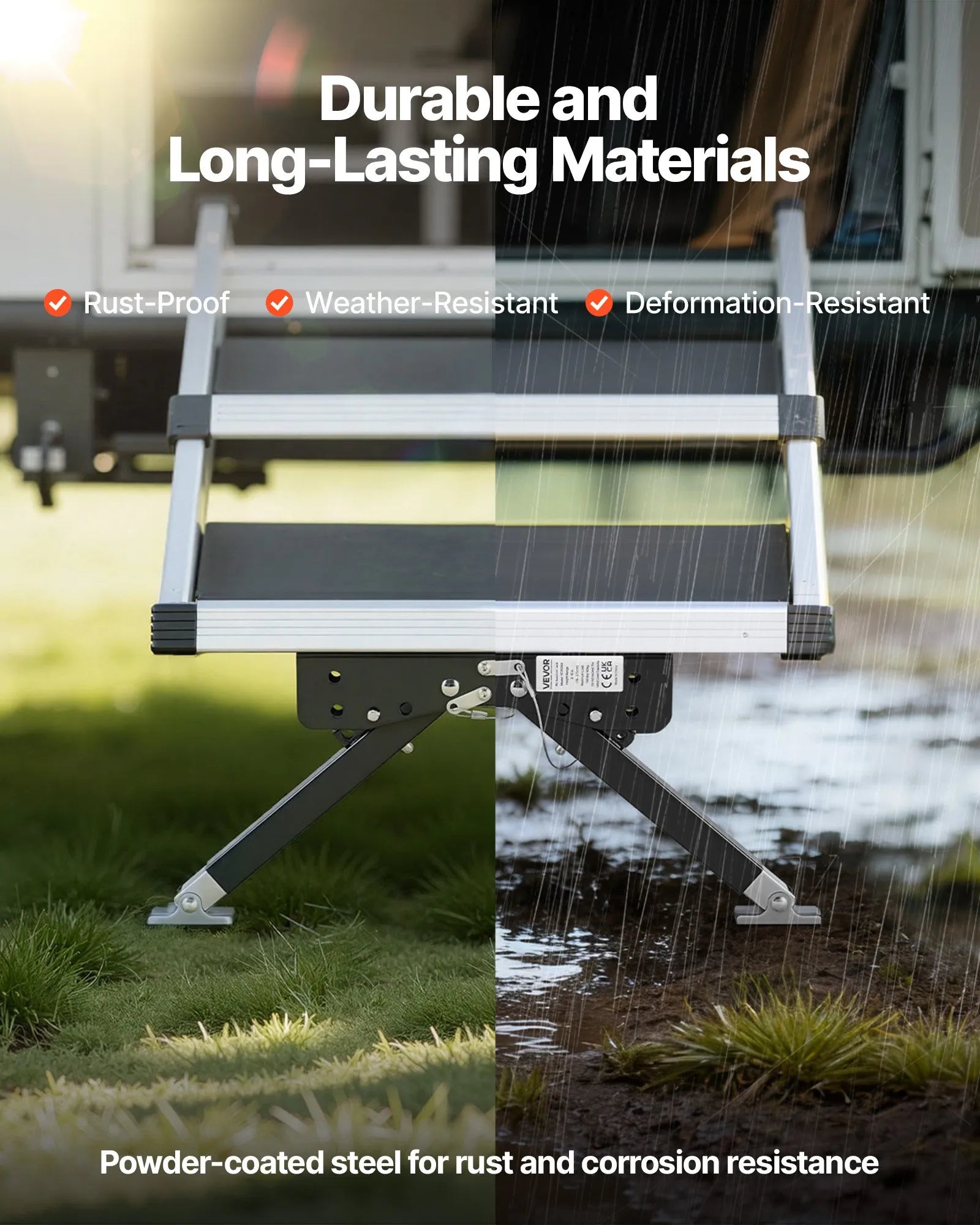 VEVOR RV Step Stabilizer, Height Adjustable Step Stabilizer Kit, Camper Stair Stabilizers with Powder Coated Steel for 5th Wheels, Travel Trailers and Motorhomes, Adjustable from 3 inch to 15 inch