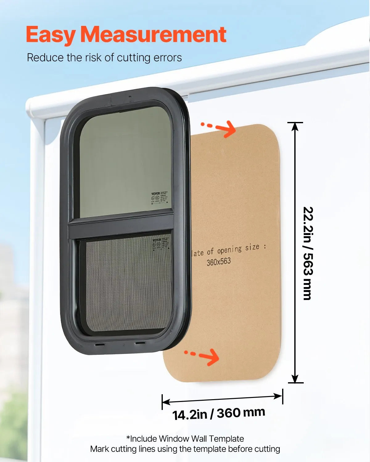 VEVOR Vertical RV Window 14"W x 22"H Tinted Sliding RV Window with Net Screen